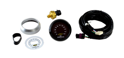 AEM Digital Oil Pressure Gauge. 0~150psi
Ideal for carbureted or EFI vehicles
Easy-to-install Plug & Play harness and sensor included
24 green LED display lights provide immediate reference to monitored engine function
Three digit readout in center
Each gauge comes with interchangeable black/silver bezels and black/white faceplates
0-5V analog output included for use with data loggers and virtually any engine management system
Auto-dimming gauge face and read out lighting
100 PSIg brass sensor included
30-4401 displays oil pressure from 0-100 PSI
30-4407 displays oil pressure from 0-150 PSI
Standard 52mm (2-1/16”) gauge housing