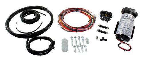 AEM V2 Water/Methanol Nozzle and Controller Kit, HD Controller - Internal MAP with 40psi max, 200psi WM Pump, Jets, NO TANK INC.
WATER/METHANOL INJECTION ADVANTAGES FOR DIESEL ENGINES:
Reduces Air Inlet Charge Temps
Water/methanol’s “liquid intercooling” effect on turbo Diesel engines can reduce air charge temps by as much as 100 degrees, and deliver a more oxygen-rich air charge.

Enhances Combustion & Efficiency
In addition to cooling air inlet temps, as the water absorbs heat in the combustion chamber and converts to steam, the steam’s expansion rate increases the mean effective cylinder pressure without causing dangerous pressure spikes. This effective increase in cylinder pressure combined with methanol’s promotion of complete combustion allows your Diesel engine to burn fuel more completely. When fuel is being burned more completely less is wasted, which can increase fuel economy.

REDUCES EXHAUST GAS TEMPERATURES (EGTs)
Because Diesel vehicles using water/methanol injection burn fuel more completely, less un-burnt fuel is present in the exhaust manifold where it can flash ignite to increase EGTs and create particulate matter (soot). Water/methanol injection eliminates this secondary combustion of raw fuel in the exhaust manifold to reduce EGTs by up to 250 degrees, and reduces harmful particulates to extend engine life (and that expensive particulate filter).