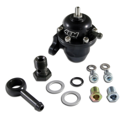 AEM Adjustable Fuel Pressure Regulator. Black. Acura & Honda Offset Flange with 90 Degree Return Line Fitting
CNC-machined from 6061-T6 billet aluminum
Mounts directly to O.E. fuel rail or AEM High Volume Fuel Rail
Patented interchangeable discharge orifices match output of virtually any fuel pump (single large port included)
Accept a -6 AN or 9/16”x18 fittings
Adjustable from 20 psi to maximum fuel pump capacity
Boost dependent rising fuel pressure rate (1:1)
No additional parts required for installation
Patent # 6,298,828