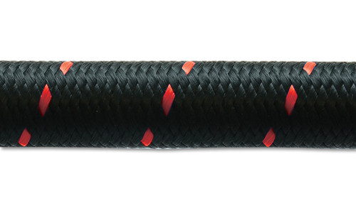 Vibrant Performance 5ft Roll of Black Red Nylon Braided Flex Hose; AN Size: -10; Hose ID 0.58"