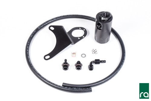 Radium Catch Can Kit, Crankcase, LH, EVO 8-9
What is included in the 20-0117 Crankcase Catch Can Kit:
-Billet oil catch can with integrated condenser and dipstick
-Laser cut powder coated LH mounting bracket
-Anodized aluminum hose ends and adapter fittings
-Enough black PCV hose for custom applications 
-Stainless steel mounting hardware