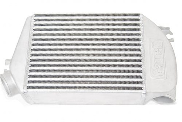 Garrett Intercooler
Supports up to 530 HP (395 kW)
70% larger core than stock
Installs in stock location
Up to 16 HP (12 kW) and 15 lb-ft (20 N-m) of torque
Average 30 °F (16.7 °C) reduction in intake temp
Cast aluminum end tanks
Advanced offset fin design
Bar-and-plate construction