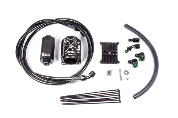 Radium Fuel Hanger Feed, FD RX7, Stainless Filter
INCLUDES
-Fuel Filter (-01 Cellulose, -03 Stainless, or -05 Microglass)
-Fuel Filter Heat Exchanger
-FD RX7 Fuel Filter Mount
-8AN PTFE Fuel Feed Hose
-Vapor Shield 1/2" Hose
-Black 8AN Adapter Fittings
-Black 8AN Hose Ends
-Stainless Steel Hardware