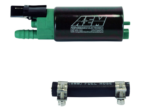 AEM E100/M100 High Flow Fuel Pump for Polaris RZR Turbo
TECHNICAL SPECS:
Weight: 12.5oz (354 grams)
Outside Diameter: 36.7mm OD
External Materials: Black plated steel with laser etching, green end cap
Inlet Fitting: -7.7mm ID, 11.0mm OD, Offset Inline
Outlet Fitting: -10mm hose clamp, barbed. Offset
PRV Activation: 115 PSI
Impeller Design: Single Scroll Ceramic Turbine