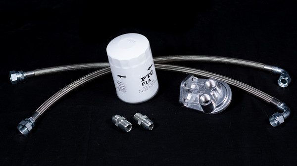 Oil Filter Relocation Kit Includes:
Oil Filter
Oil Filter Base
Braided steel lines
A/N Fittings