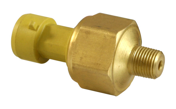 AEM 15 PSIg Brass Sensor Kit. Brass Sensor Body. 1/8" NPT Male Thread. Includes: 15 PSIg Brass Sensor, Connector & Pins
Brass sensors accurate to within 3% of full scale (pressure sensors)
High-quality sealed sensor housings are virtually impervious to automotive fluids (360-degree welded wetted area)
Connector and pins included
Accuracy: +/- 3% Full Scale over -40C to 105C includes Repeatability, Hysteresis and Linearity
Operating Temp: -40C to 105C / -40F to 221F
Burst Pressure: 30PSI
Response Time: < 1ms
Vibration:100 to 2000Hz, 20g Sinusoidal, 3 Axes
Sensor Body: Brass
Wetted Materials: 304L & 316L Stainless Steel
Thread: 1/8" NPT Male Thread
Weight: < 85 Grams
Supply Current:
Output: .5 to 4.5Vdc Linear
Elec. Termination: Integral weatherproof connector, includes mating connector, pins & pin lock
Includes: 15 PSIg Brass Sensor, Connector, Pins & Pin Lock