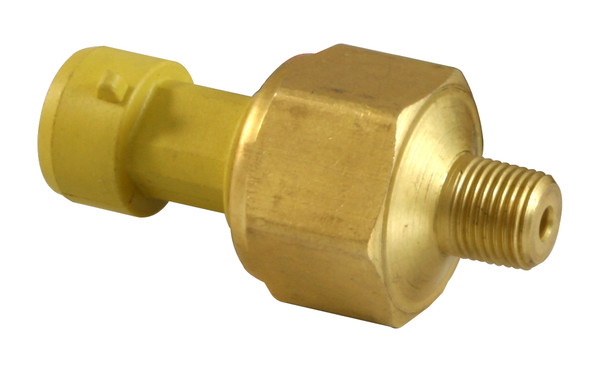 AEM 75 PSIa or 5 Bar Brass Sensor Kit. Brass Sensor Body. 1/8" NPT Male Thread. Includes: 75 PSIa or 5 Bar Brass Sensor, Connector & Pins
Brass sensors accurate to within 3% of full scale (pressure sensors)
High-quality sealed sensor housings are virtually impervious to automotive fluids (360-degree welded wetted area)
Connector and pins included
Accuracy: +/- 3% Full Scale over -40C to 105C includes Repeatability, Hysteresis and Linearity
Operating Temp: -40C to 105C / -40F to 221F
Burst Pressure: 150PSI
Response Time: < 1ms
Vibration:100 to 2000Hz, 20g Sinusoidal, 3 Axes
Sensor Body: Brass
Wetted Materials: 304L & 316L Stainless Steel
Thread: 1/8" NPT Male Thread
Weight: < 85 Grams
Supply Current:
Output: .5 to 4.5Vdc Linear
Elec. Termination: Integral weatherproof connector, includes mating connector, pins & pin lock
Includes: 75 PSIa or 5 Bar Brass Sensor, Connector, Pins & Pin Lock