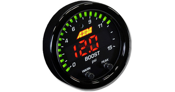 AEM X-Series Pressure Gauge 0~15psi. Black Bezel & Black Boost/Fuel Faceplate
2-1/16th (52mm) gauge diameter for easy mounting in gauge pods
Slim 0.825” overall gauge depth and 0.200” cup depth – mount them virtually anywhere!
Center LED is 87% larger than original AEM gauges
24 green outer LEDs for quick reference to engine parameter
Peak/Recall via gauge face buttons
User selectable threshold warnings
Optional silver bezel with white faceplate accessory kit available (sold separately)
AEMnet CANbus-enabled for transmitting data to EMS or Data Logger
0-5v analog outputs for transmitting data to EMS or Data Logger
Auto dimming sensor delivers ideal display brightness
Positive locking connectors provide secure connection