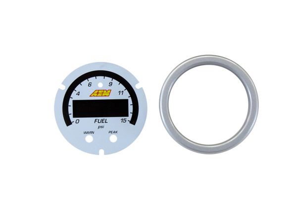 AEM X-Series Pressure Gauge 0~15psi Accessory Kit. Silver Bezel & White Boost/Fuel Faceplate