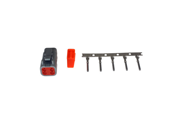 AEM DTM-Style 4-Way Plug Connector Kit. Includes Plug, Plug Wedge Lock & 5 Female Pins
The High Performance DTM-Style plug & pin kits provided by AEM are high quality and affordable. These kits include High-quality sealed connector housings with weather seal, wedge locks and pins.