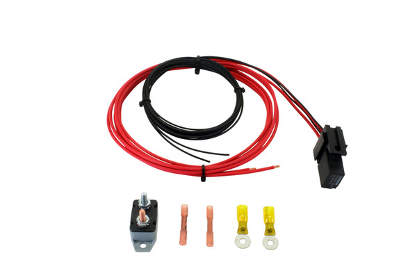 AEM 20 Amp Relay Wiring Kit. Includes 20 Amp Circuit Breaker(Auto reset, splash and dustproof), 30 Amp Relay, 80" 12 gauge Mini-Harness, Terminals & Connectors
20 Amp Circuit Breaker, Auto Reset, Splash and Dust Proof
30 Amp Relay
Relay Socket with 12 Gauge Power Wires 80" Length
10-12 Gauge Ring Terminals
Red Butt Connectors