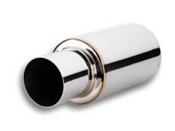 Vibrant Performance TPV Universal Muffler, Polished 4" Round Straight Cut Tip (3" inlet - 17" long)
Muffler Size: 6.25" Round Muffler Body, 10" Long