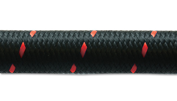 Vibrant Performance 10ft Roll of Black Red Nylon Braided Flex Hose; AN Size: -4; Hose ID: 0.22"