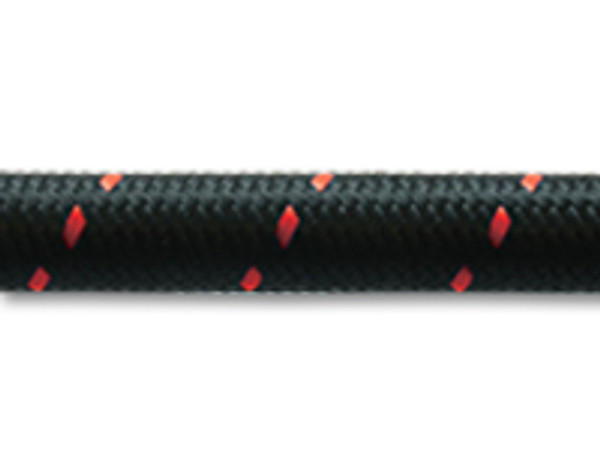 Vibrant Performance 5ft Roll of Black Red Nylon Braided Flex Hose; AN Size: -4AN; Hose ID 0.22"