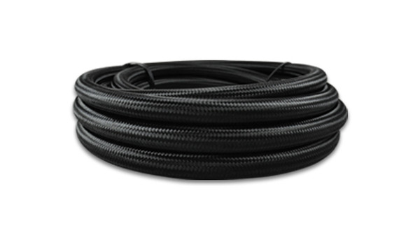 Vibrant Performance 50ft Roll of Black Nylon Braided Flex hose; AN Size: -12; Hose ID: 0.68"
Synthetic Rubber/Nylon

- E85 Friendly
- Black Braided Nylon Cover
- Lightweight and Durable
- Suitable for use with Oil, Water, Fuel and Coolant
- Capable of handling operating temperatures ranging from -40 deg F to 300 deg F and elevated operating pressure of 350psi.