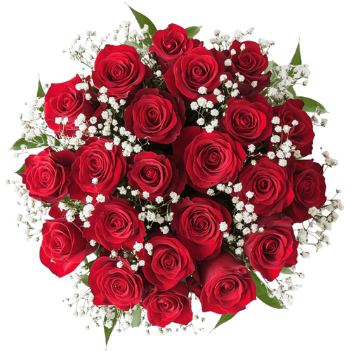 Double the Roses, Double the Love farm fresh bouquet with 24 roses and baby’s breath in a vase, Phoenix Flower Market