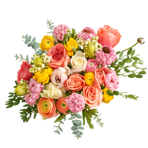 Peony Glow Up Farm Fresh Bouquet with pink, peach, yellow flowers and greenery in Phoenix Arizona