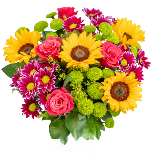 Summer Time Vibes bouquet with sunflowers, roses, poms, and daisies in Phoenix AZ