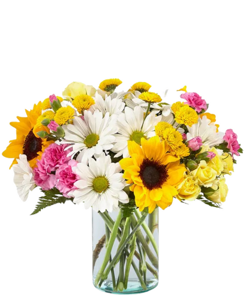 Sunny Side petite bouquet with sunflowers, daisies, and button poms – Phoenix AZ