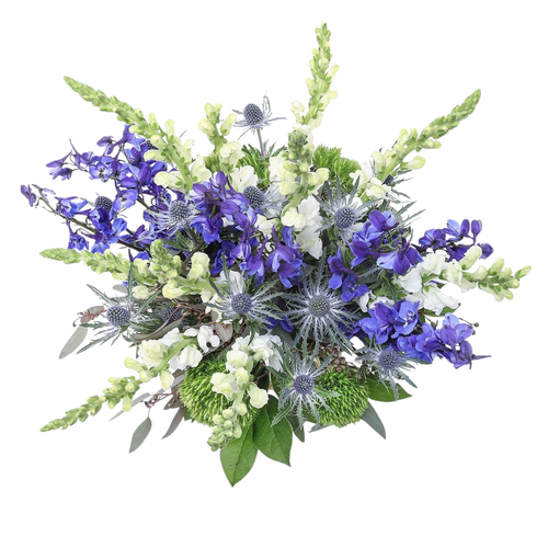 Arctic Twist winter bouquet with blue and green flowers — Phoenix AZ