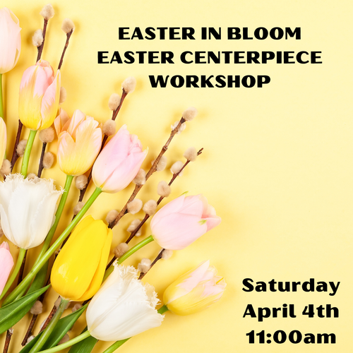 Easter floral centerpiece workshop at Arizona Flower Market in Phoenix where guests create a spring arrangement with tulips and pastel flowers