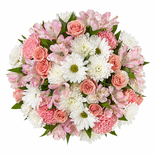 Blush Bloom Farm Fresh Bouquet with pink alstroemeria, peach spray roses, daisies, and carnations in Phoenix Arizona