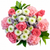 Bubble Gum farm fresh bouquet with light pink roses, pink carnations, white button poms, and limonium in a vase, Phoenix Flower Market