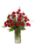 Red Devotion Carnations tall arrangement with 36 red carnations and spiral eucalyptus in a slender clear glass vase, Phoenix florist