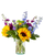 Wild Bloom sunflower arrangement with blue delphinium, purple stock, green buttons, and fresh greenery in Phoenix Arizona