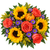 Patch of Sunshine bouquet with sunflowers, orange roses, purple asters, and a pumpkin pick at Arizona Flower Market in Phoenix.