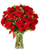 Stunning Scarlett red rose and red carnation arrangement in a clear glass vase, Phoenix florist