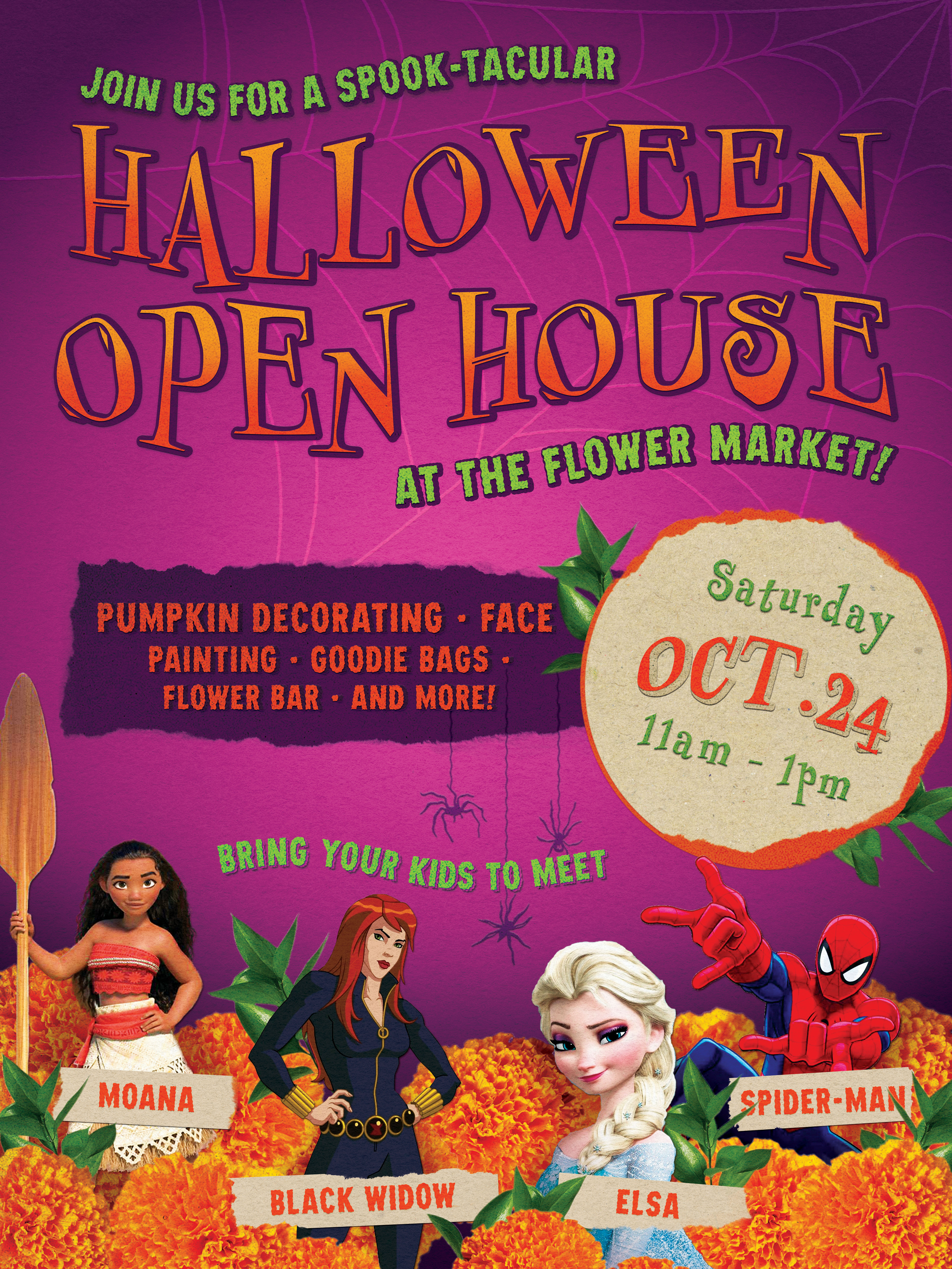 Meet Moana, Black Widow, Elsa and Spider-Man at our Halloween Open House.