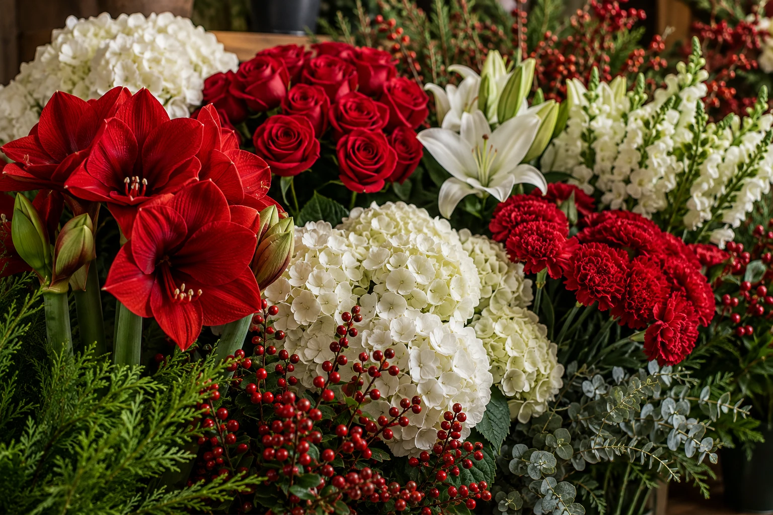 Red and white wholesale Christmas flowers