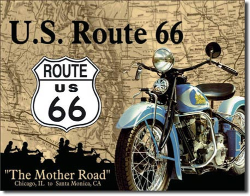 U.S. Route 66 Indian Motorcycle Mother Road Tin Sign Art