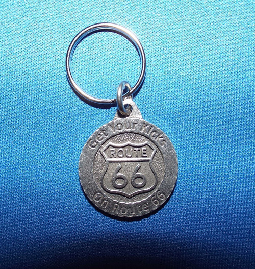 Round Get Your Kicks Route 66 Pewter Key Chain