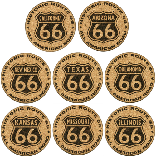 All 8 Route 66 Cork Coaster Set