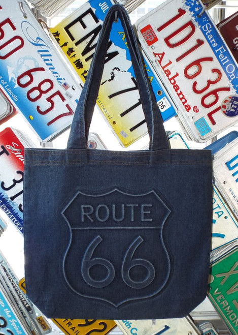 Denim Route 66 Embossed Tote Bag