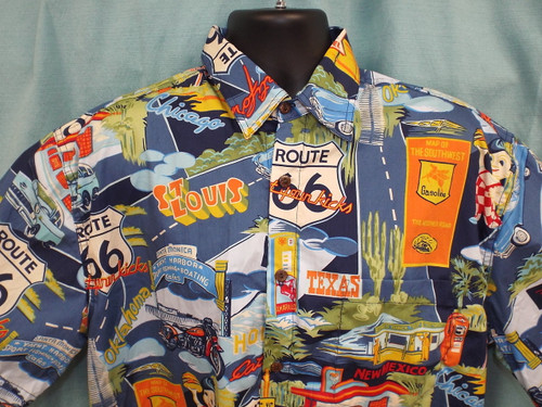 Route 66 Landmarks Aloha-Style Shirt (Close-up)