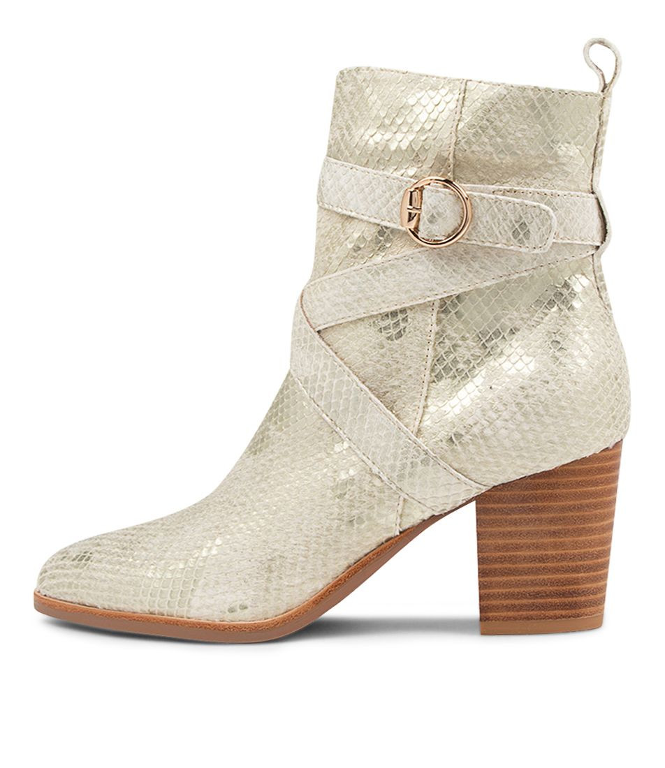 Thelma Beige Gold Pony Ankle Boots 