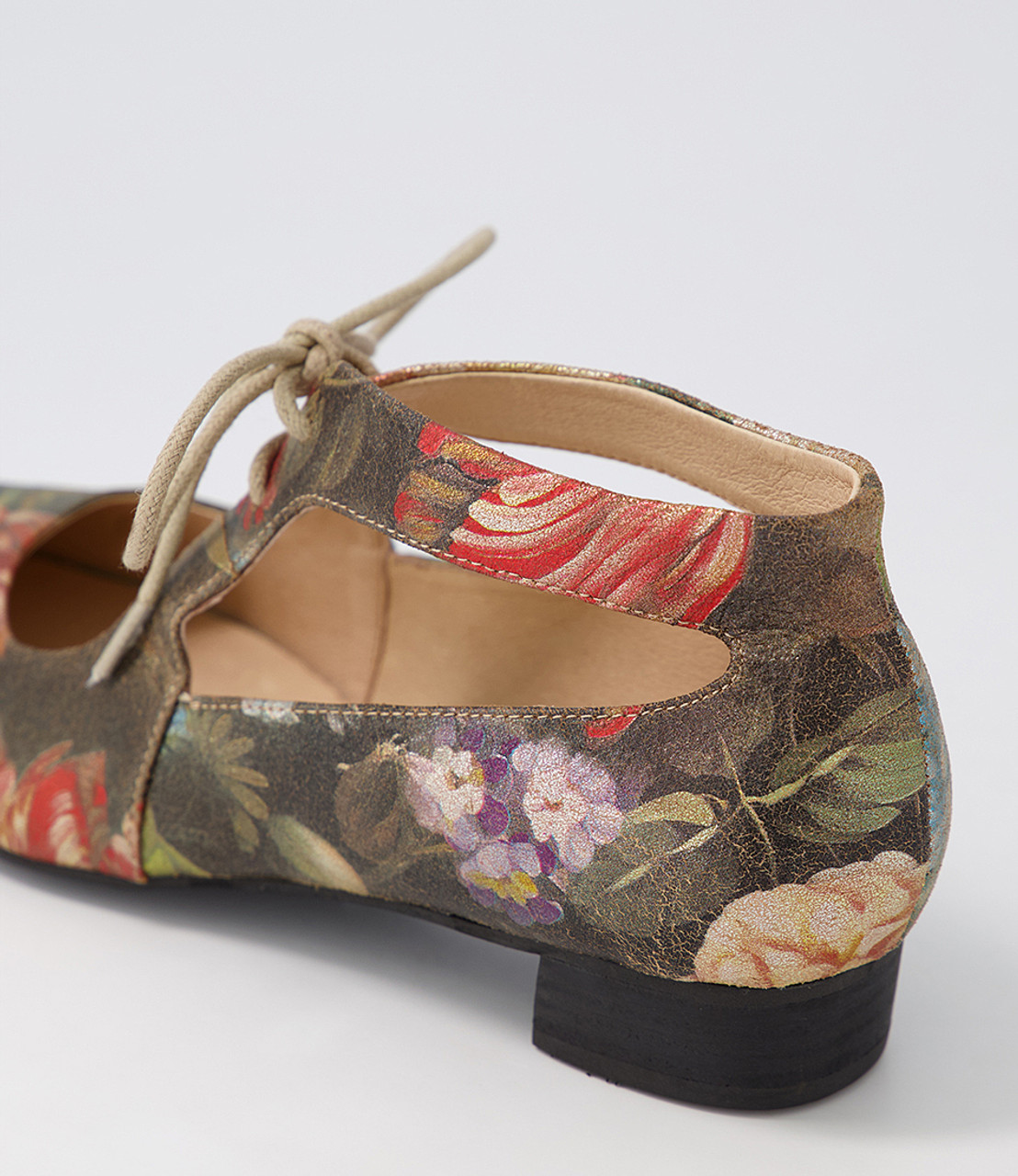 Ewing Vintage Metal Floral Leather Flat Shoes by Django & Juliette