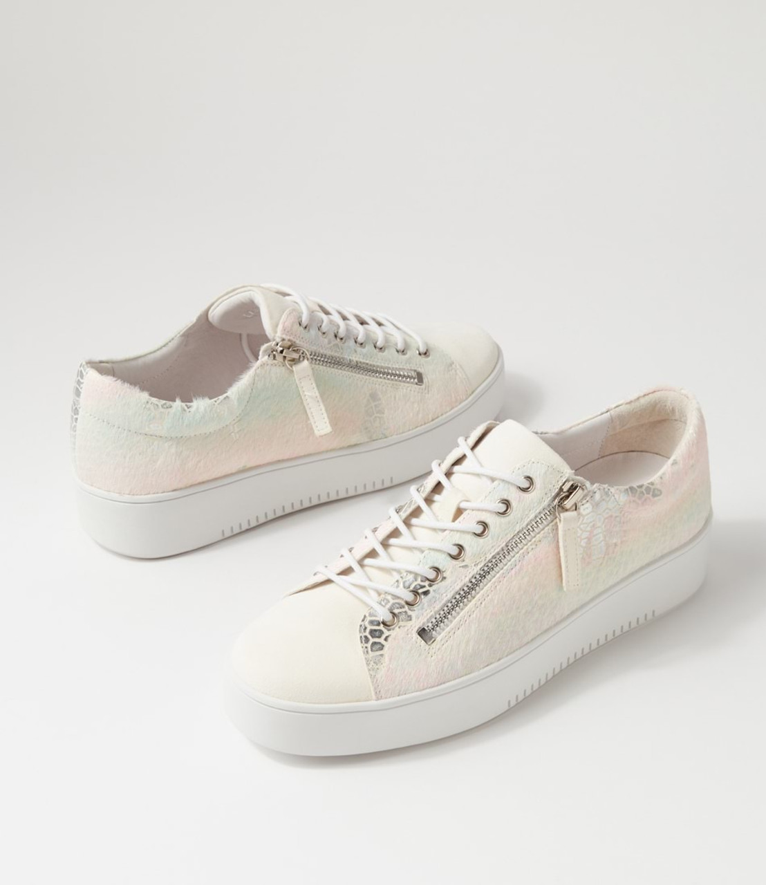 Laila White Pastel Multi Suede Pony Sneakers - Django and Juliette