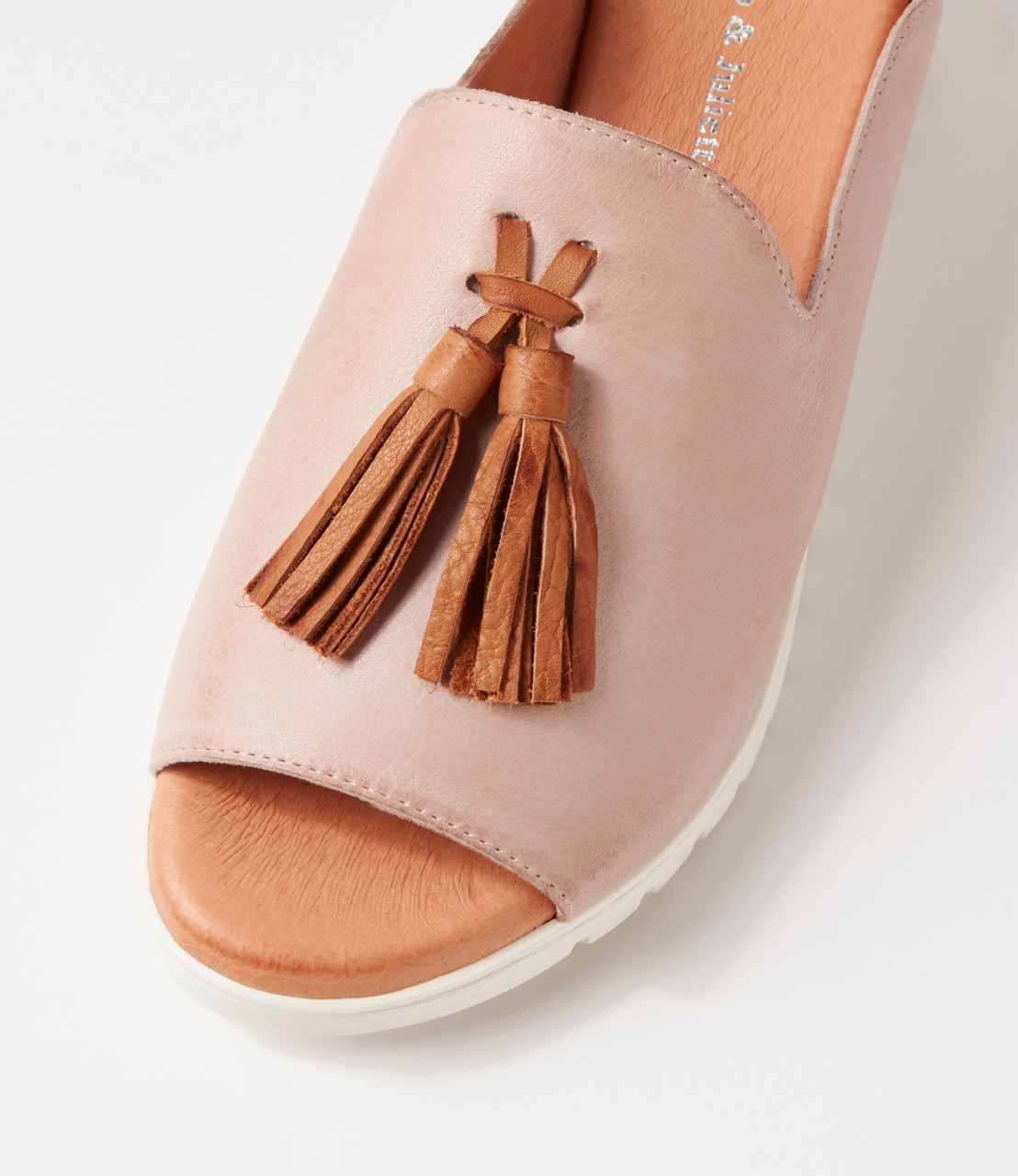 Mayson Dusty Pink Dark Tan Leather Mules - Django and Juliette