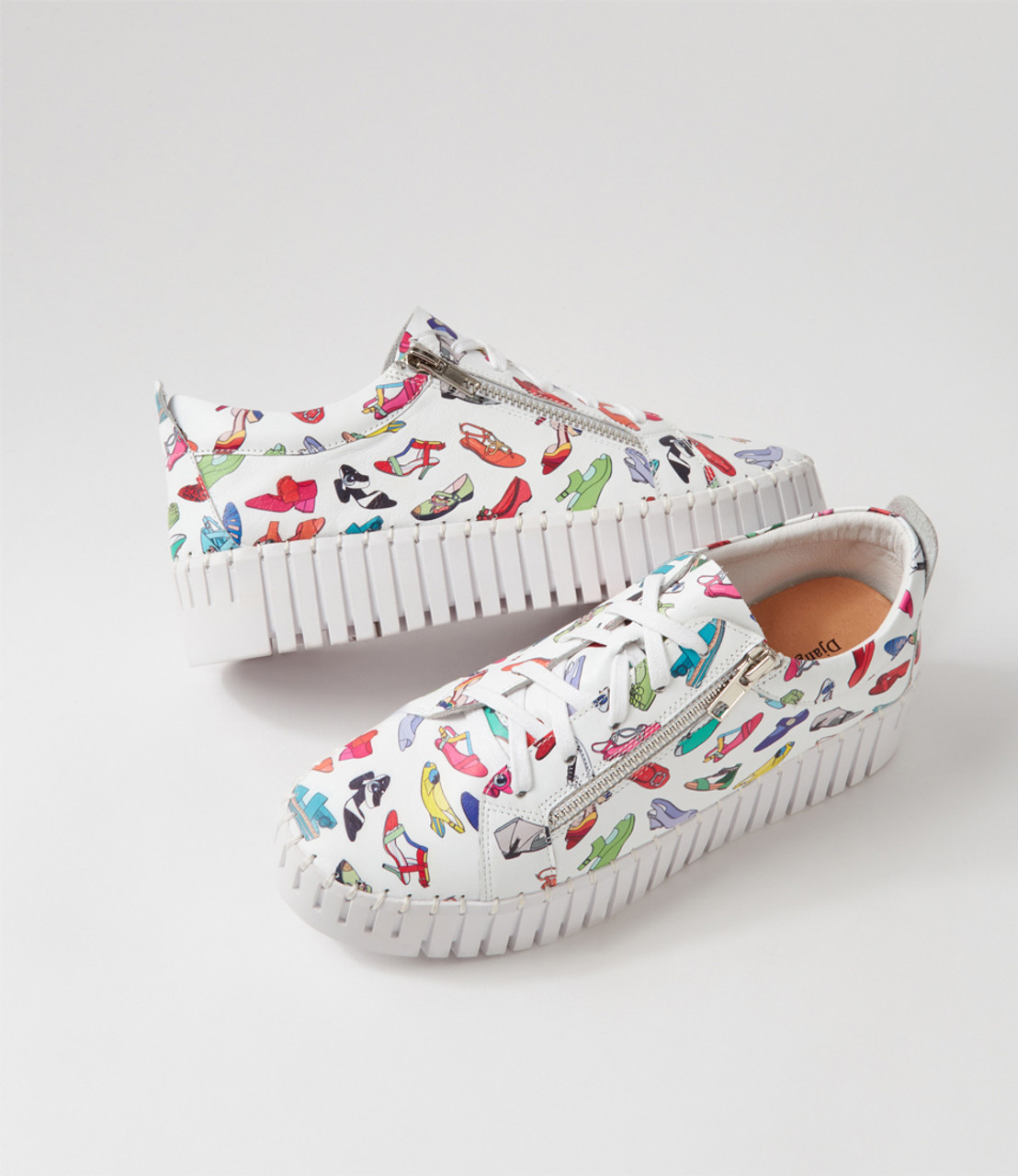 Bump White Shoe Print Leather Sneakers - Django and Juliette