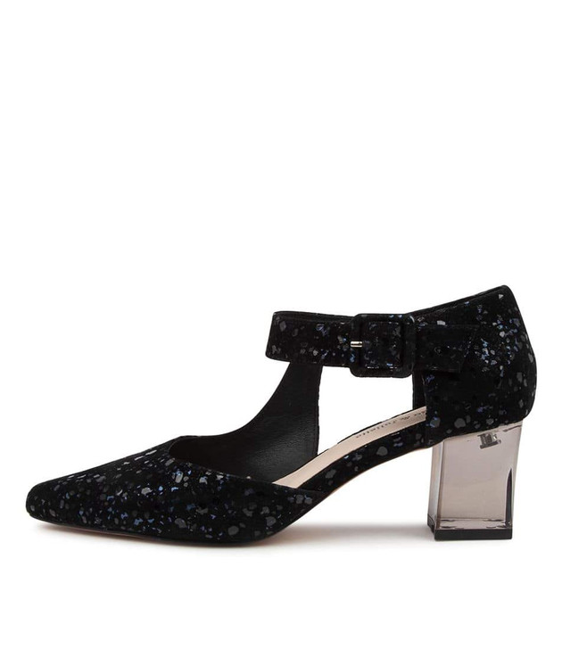 BLACK GLITTER SHOES wide heel detail | Stilettos Luisa Toledo