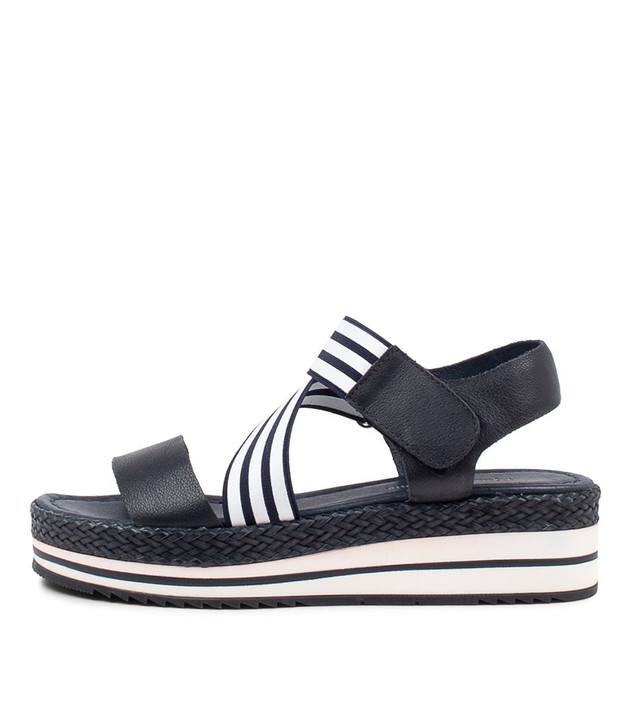 Alinay Navy And White Leather Elastic Sandals