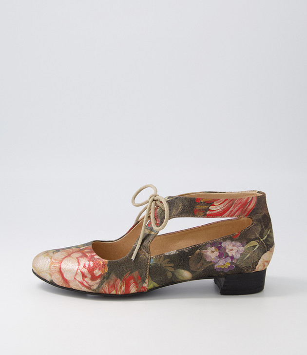Ewing Vintage Metal Floral Leather Flat Shoes by Django & Juliette