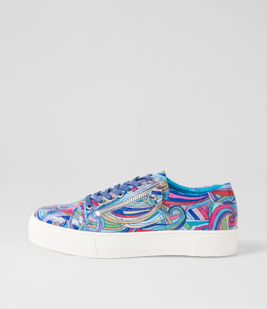 Froggy Blue Swirl White Patent Leather Sneakers - Django and Juliette