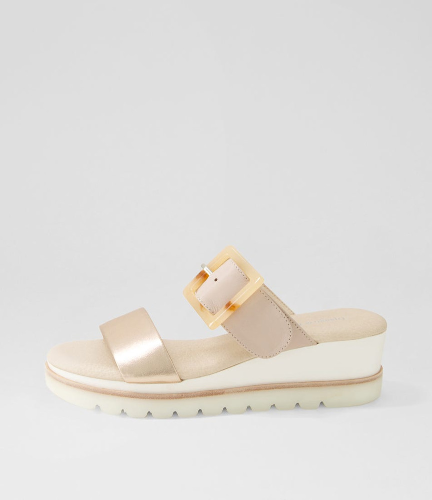 Wabigail Pl Rose Gold Dusty Pink Leather Slides - Django and Juliette