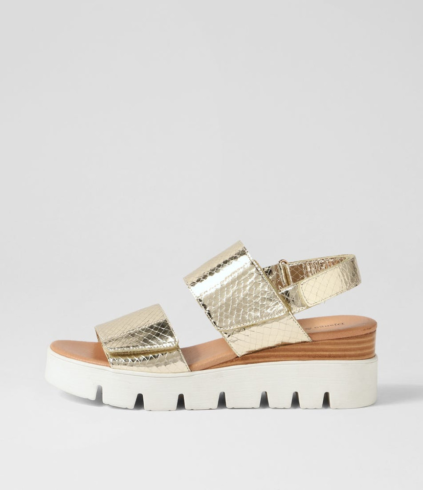 Rillow Gold White Mirror Leather Sandals - Django and Juliette