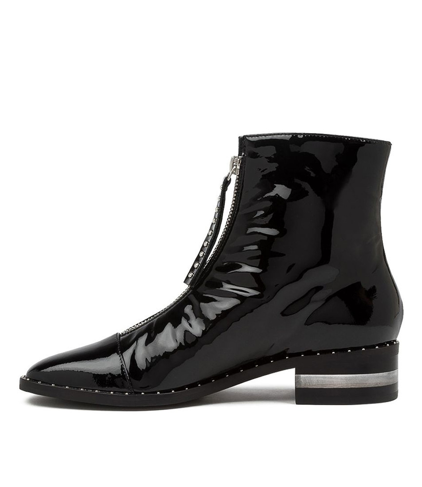 Fridays Black Patent Leather Ankle Boots Black Heel - Django and Juliette